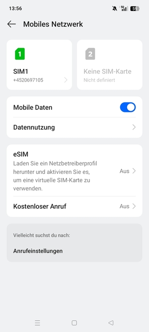 Wählen Sie SIM1 oder SIM2