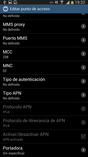 Desplácese hacia abajo e introduzca la información MMS