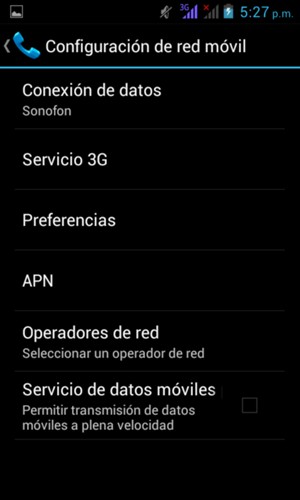 Seleccione Servicio 3G