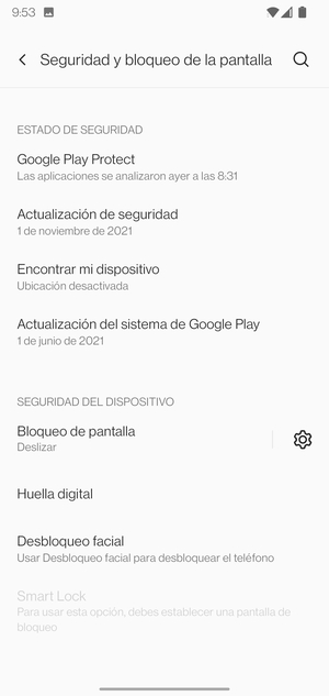 Para activar su bloqueo de pantalla, vaya al menú Seguridad y bloqueo de la pantalla y seleccione Bloqueo de pantalla