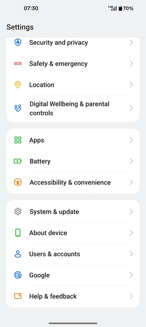 Scroll to and select System & update