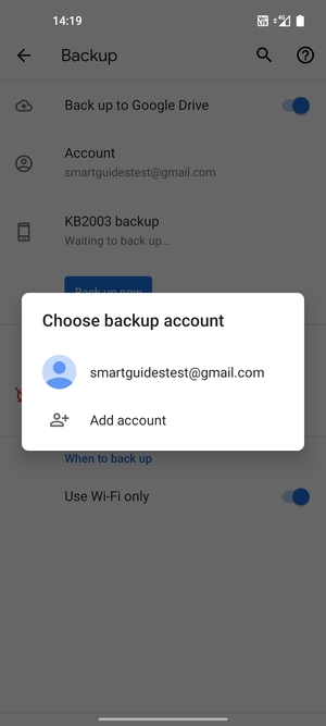Select your backup account