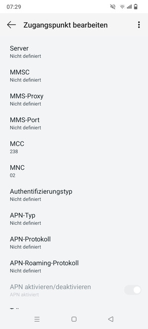 Scrollen Sie nach unten und geben Sie MMS-Informationen ein