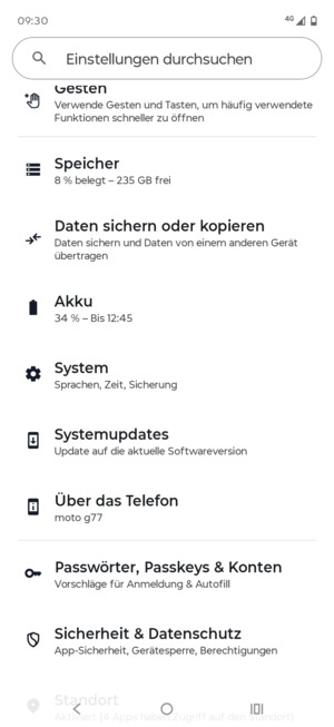 Scrollen Sie und wählen Sie System