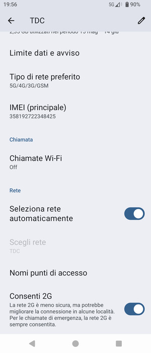 Scorri e seleziona Tipo di rete preferito