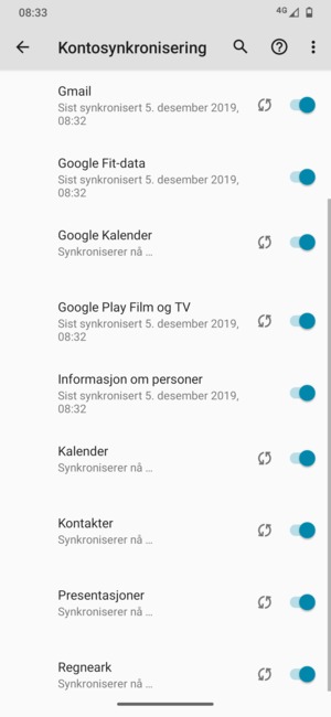 Dine kontakter fra Google vil synkroniseres til telefonen din
