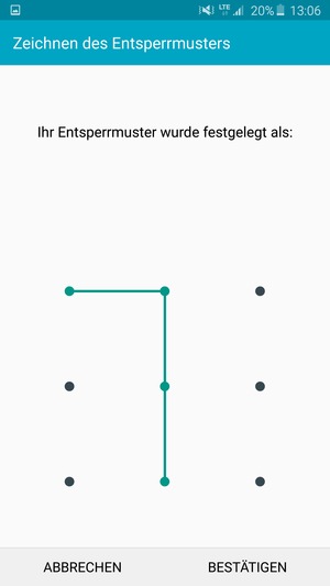 Zeichnen Sie das Entsperrmuster erneut und wählen Sie BESTÄTIGEN
