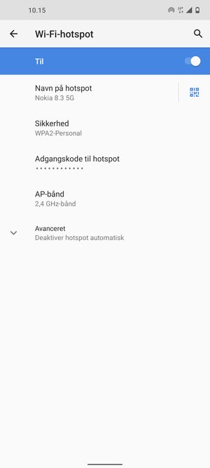 Din telefon er nu sat op til brug som modem