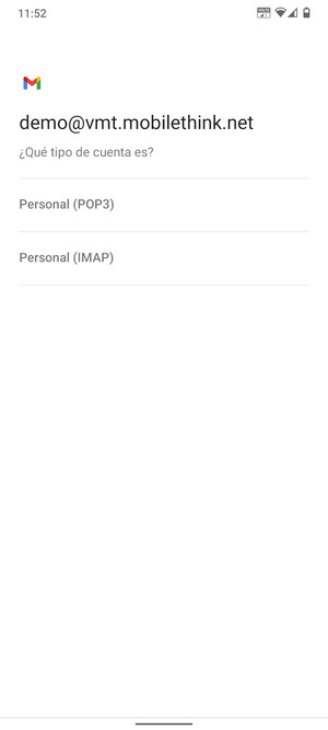 Seleccione Personal (POP3) o Personal (IMAP)