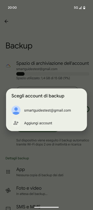 Seleziona il tuo account di backup