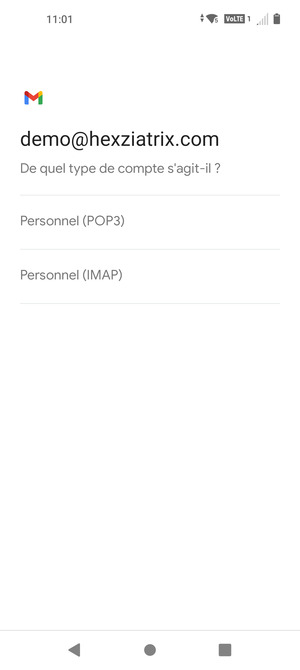 Sélectionnez Personnel (POP3) ou Personnel (IMAP)