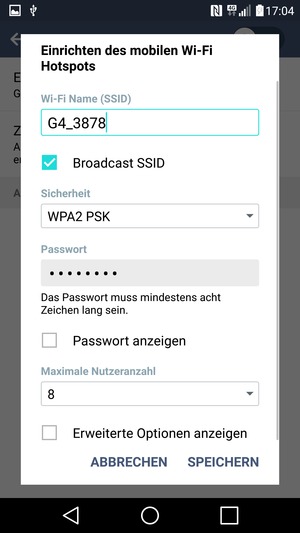 Geben Sie ein Passwort mit mindestens 8 Zeichen ein und wählen Sie SPEICHERN