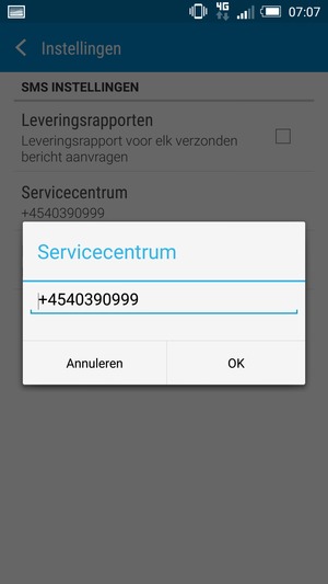 Voer het Servicecentrum nummer in en selecteer OK