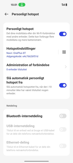 Din telefon er nu sat op til brug som modem