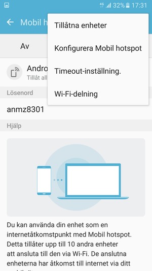 Välj Konfigurera Mobil hotspot