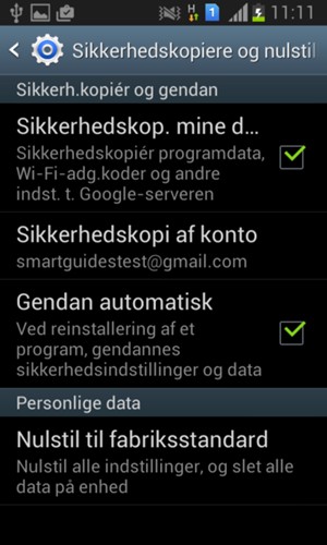 Vælg Sikkerhedskopi af konto
