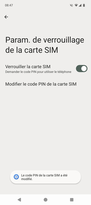 Votre code PIN de la carte SIM a été modifié