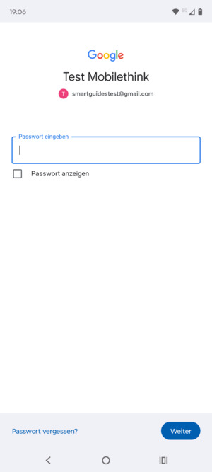 Geben Sie Ihre Passwort ein und wählen Sie Weiter