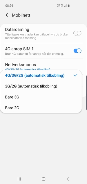 Velg ønsket alternativ
