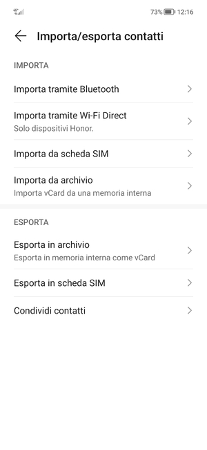 Seleziona Importa da scheda SIM