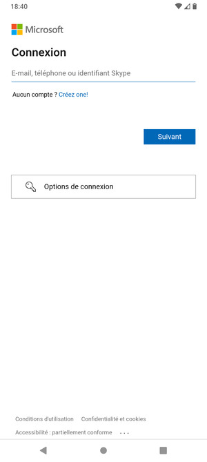 Saisissez votre adresse e-mail et sélectionnez Suivant