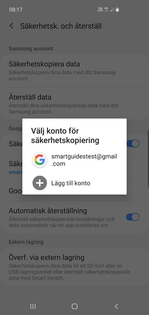 Tryck på ditt säkerhetskopieringskonto