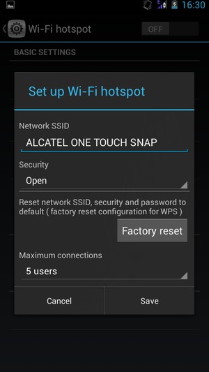 Enter a Wi-Fi hotspot password of at least 8 characters and select Save