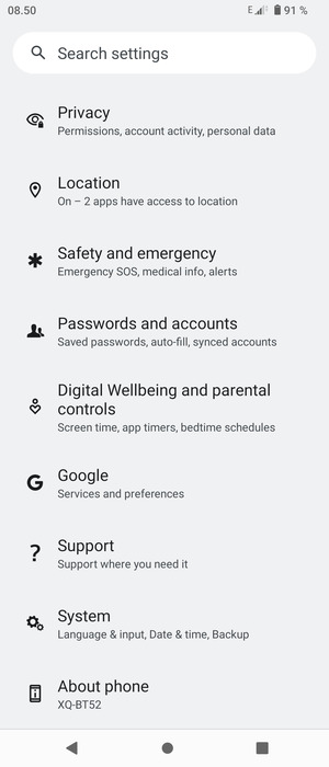 Scroll to and select  Passwords and accounts
