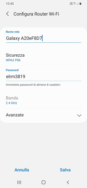 Inserisci una password di almeno 8 caratteri e seleziona Salva