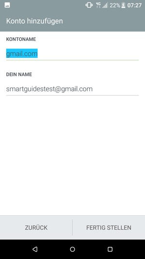 Geben Sie Ihrem Konto einen Namen und geben Sie Ihren Namen ein. Wählen Sie FERTIG STELLEN