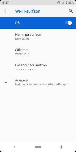 Din telefon har nu ställts in för att kunna användas som ett modem