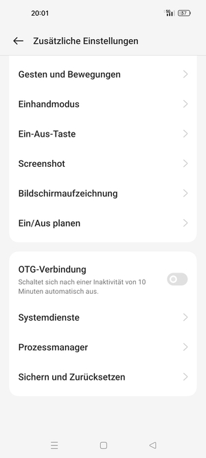Scrollen Sie und wählen Sie Sichern und Zurücksetzen