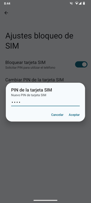 Introduzca su Nuevo PIN de tarjeta SIM y seleccione Aceptar