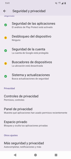 Desplácese y seleccione Más  seguridad y privacidad