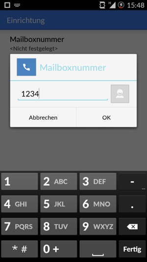 Geben Sie die Mailboxnummer ein und wählen Sie OK