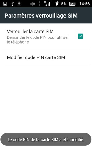 Votre Code PIN de la carte SIM a été modifié