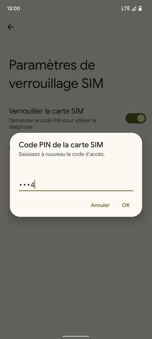 Veuillez confirmer votre nouveau code PIN de la carte SIM et sélectionner OK