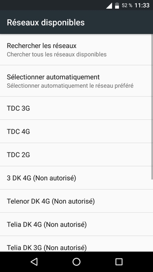 Sélectionnez un opérateur réseau dans la liste