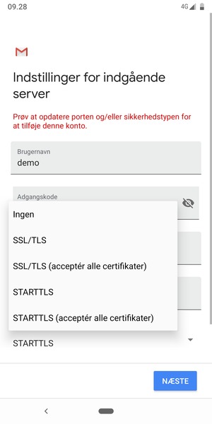 Vælg Ingen og NÆSTE
