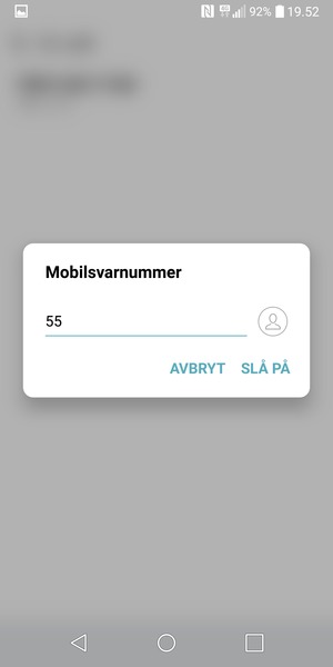 Skriv inn Mobilsvarnummer og velg SLÅ PÅ