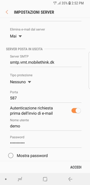 Scorri verso il basso e inserisci l'indirizzo del server di posta in uscita