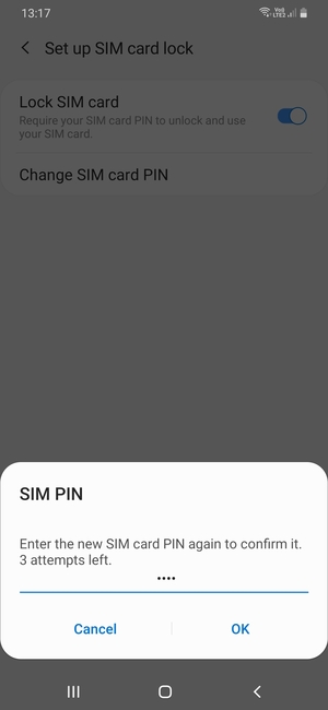 Confirm your new SIM card PIN and select OK
