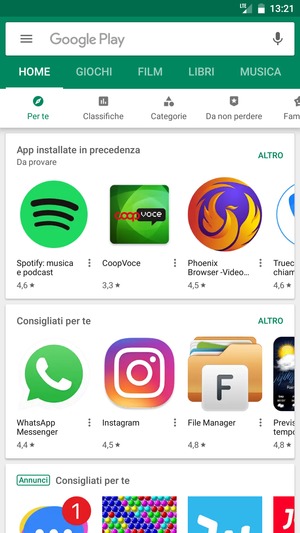 Seleziona la barra di ricerca