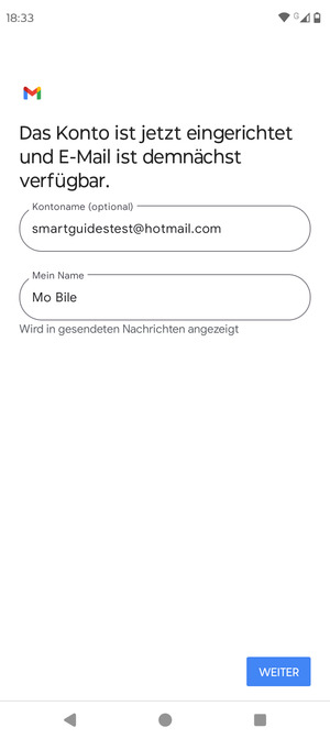 Geben Sie Ihrem Konto einen Namen und geben Sie Ihren Namen ein. Wählen Sie WEITER