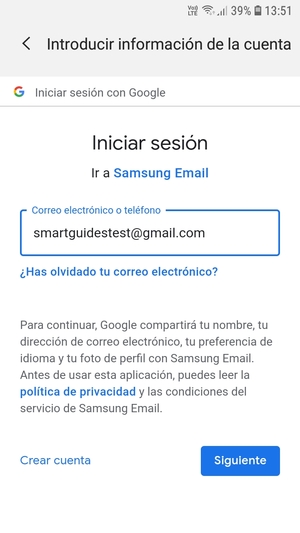 Introduzca su dirección de Gmail y seleccione Siguiente