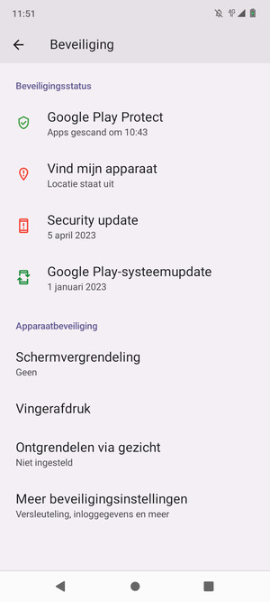 Om de pin voor de simkaart te wijzigen, ga naar het Beveiliging menu en selecteer  Meer beveiligingsinstellingen