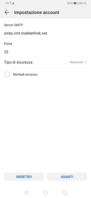 Deseleziona la casella di controllo Richiedi accesso e seleziona AVANTI