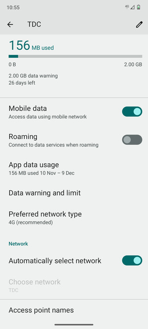 Scroll to and select Access point names