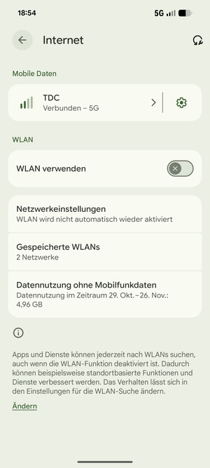 Schalten Sie WLAN verwenden ein
