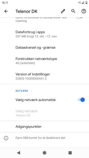 Slå Vælg netværk automatisk fra
